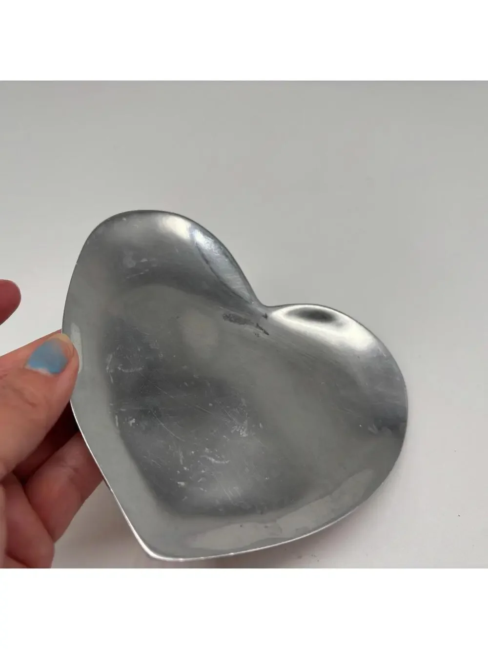 Pottery Barn Heart Trinket Tray Silver Tone Aluminum Ring Coin Dish